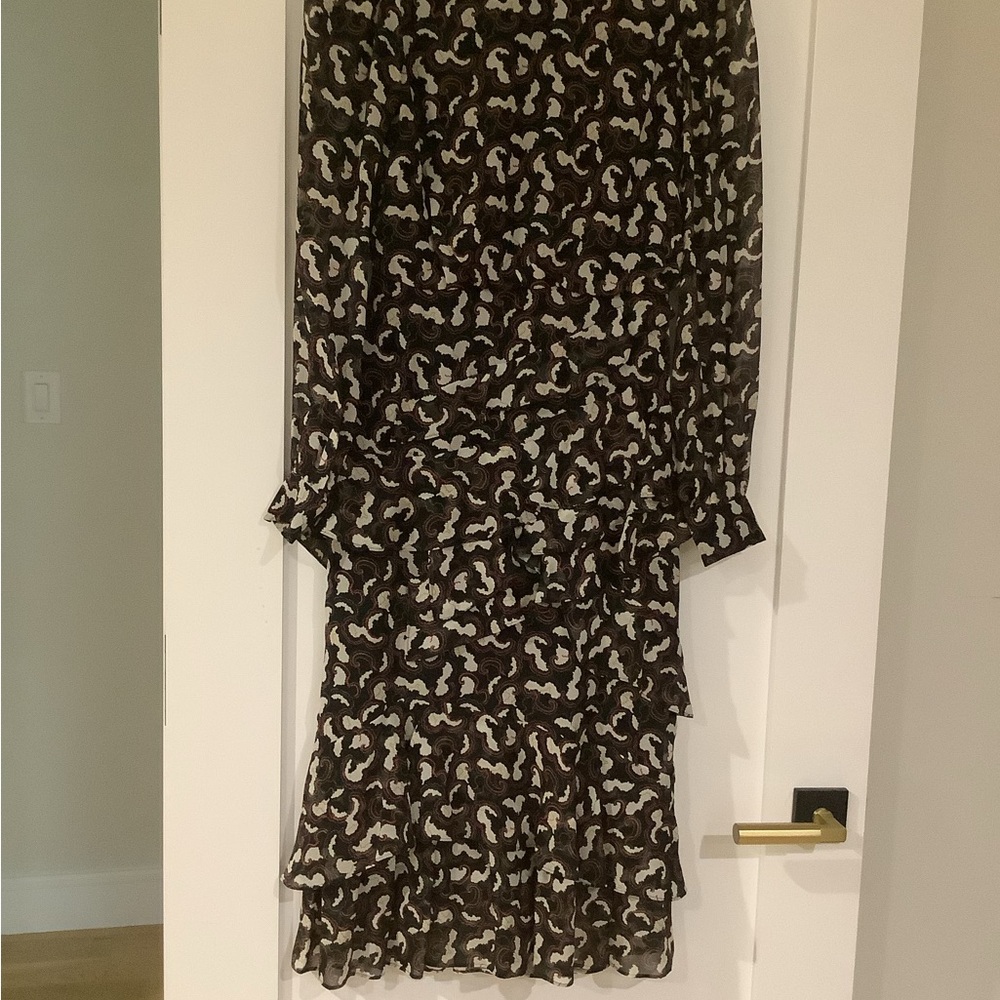 SALONI Black and White Ruffled Wrap Midi Dress